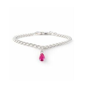 925 Sterling Silver Pink Sapphire Bracelet Italy Pear Charm Dangle Link Bracelet